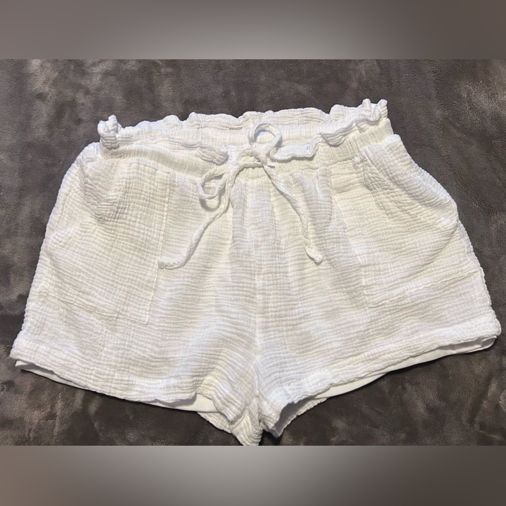 Women’s white cotton gauze high-waist drawstring shorts nwot